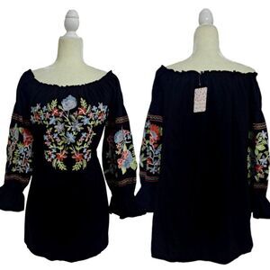 Free People Black Floral Embroidered Dress